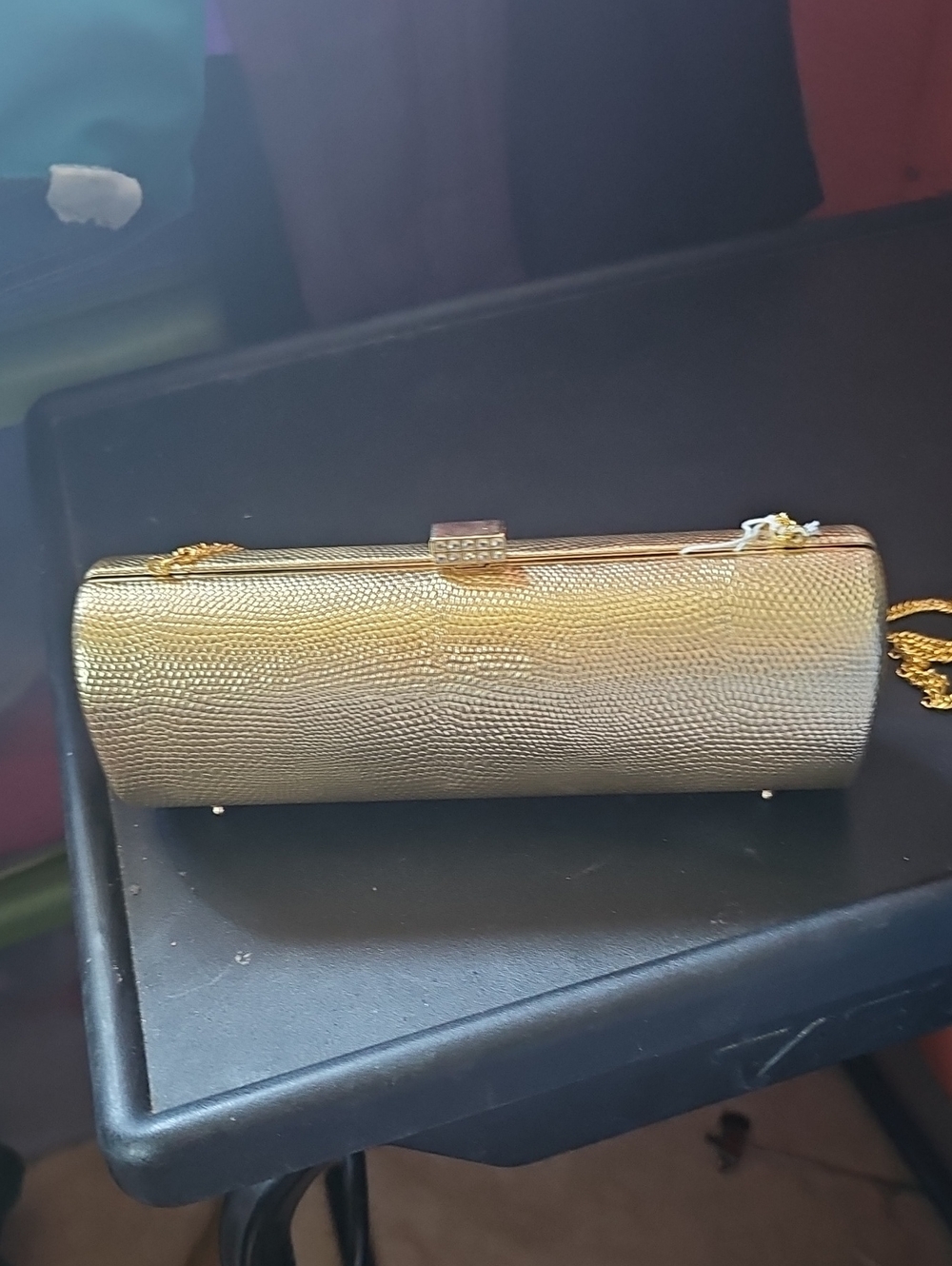Gold Textured Cylinder Clutch Handbag